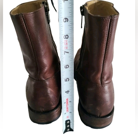 FRYE Square Toe Biker Heath Burnish Brown Leather Zip Short Calf Boot Men 10.5 - Picture 14 of 16